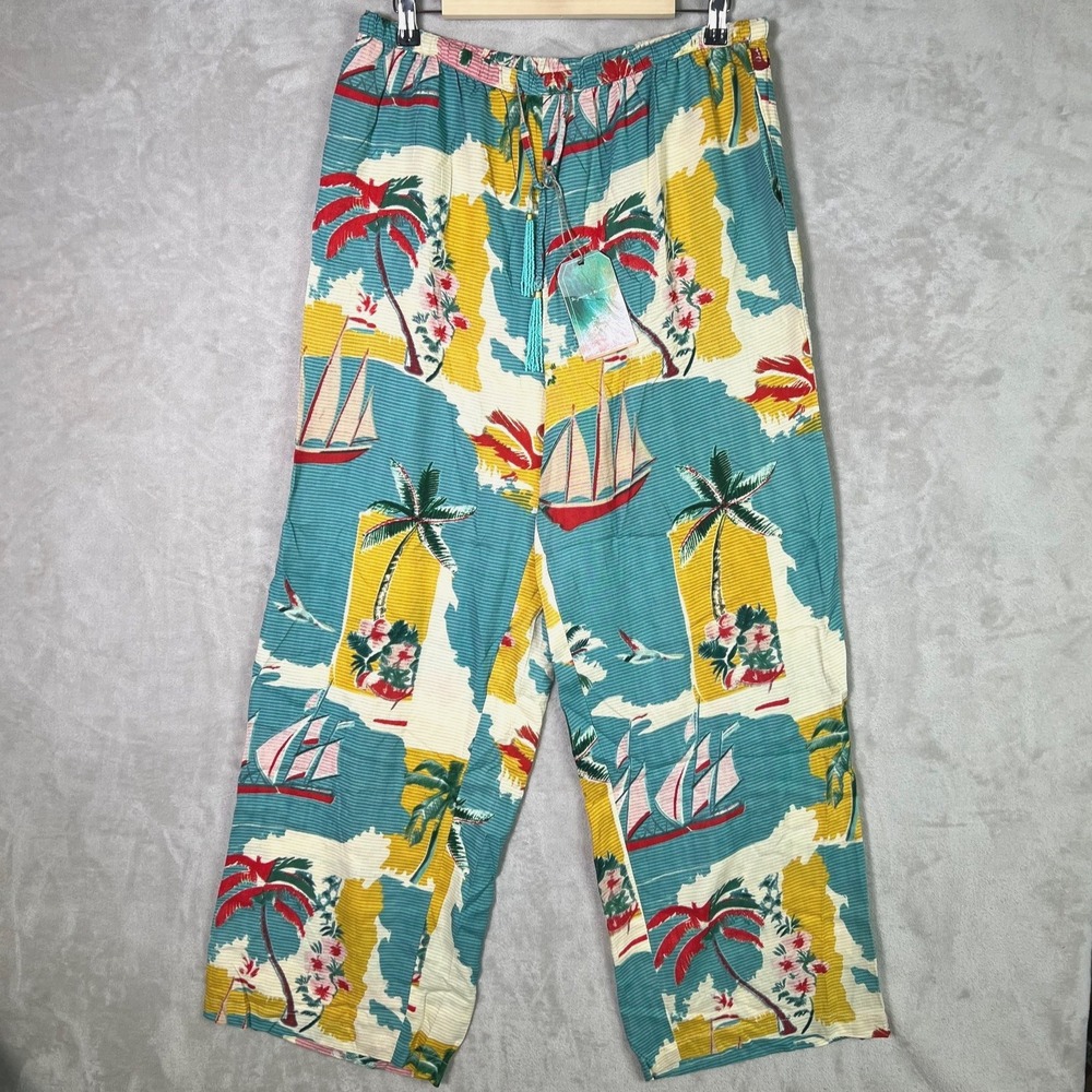 NWT True Destinations Tropical Print Palazzo Pants XL Wide Leg Beachy Resort